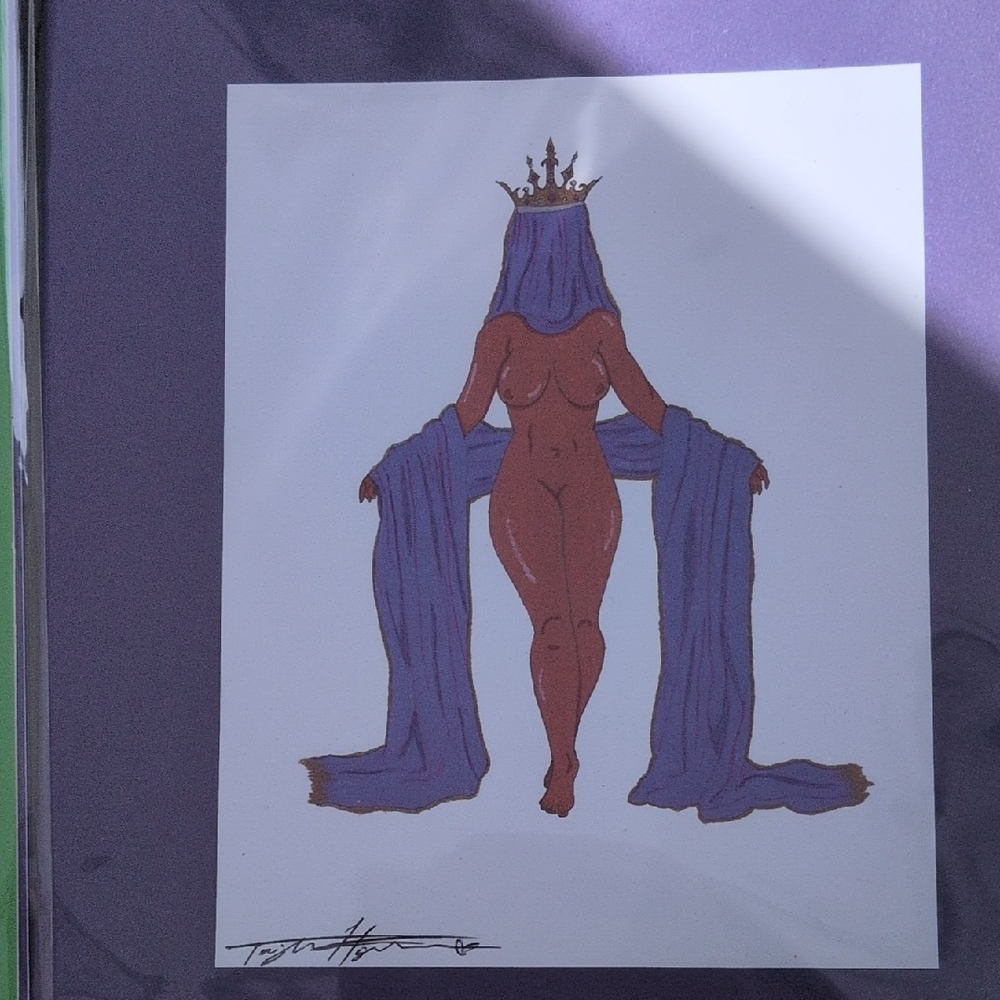 " Hera'.Crowned Figure Illustration in Purple and Brown 5x7